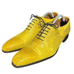 Mario Alborino Snake Skin Leather‎ Yellow Shoes Mens Size 43 Italy US 10 Lace Up